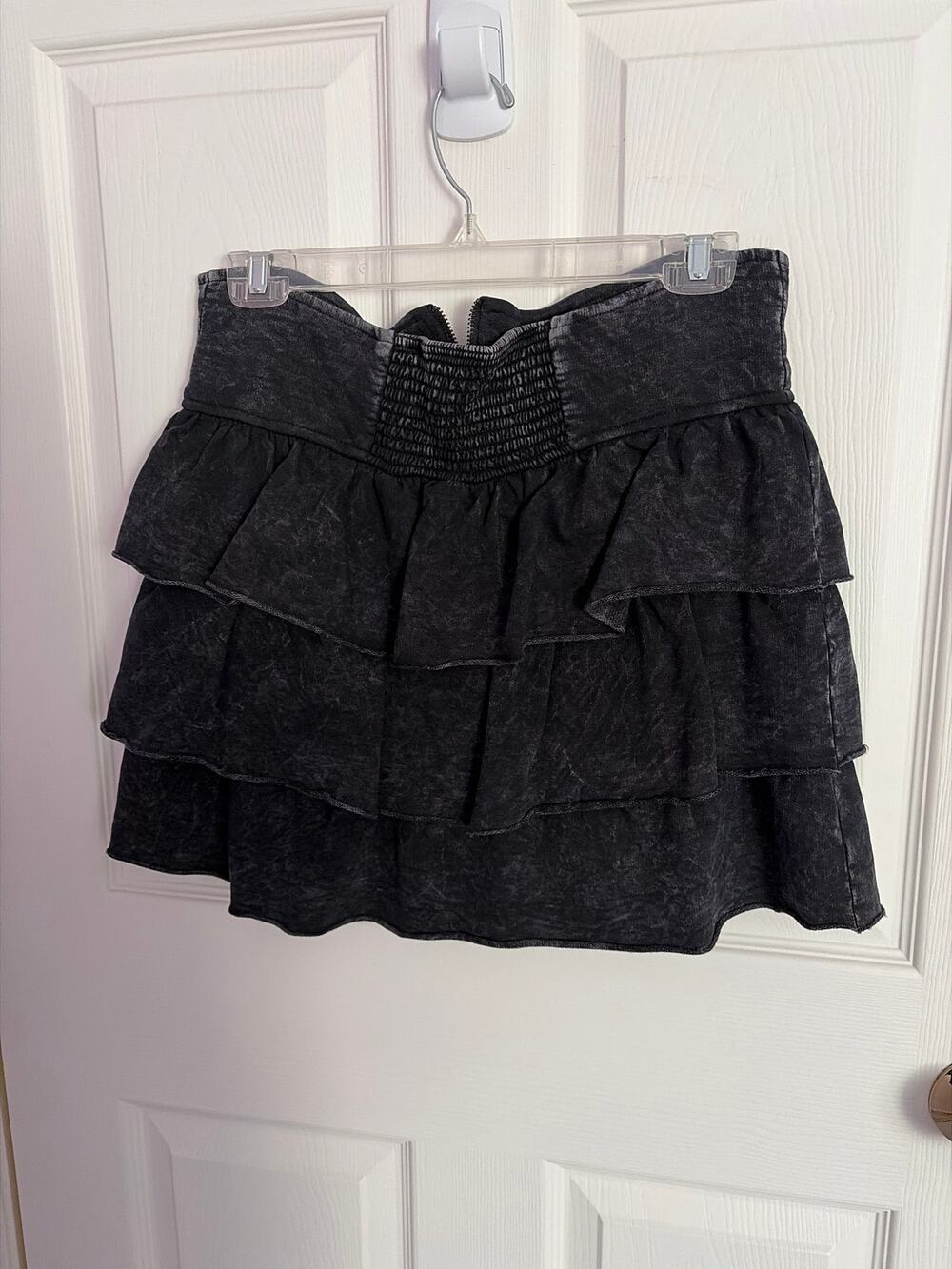 Vintage Metropark Tiered Mini Skirt M Black Cotton Zip Up High Waisted USA Made